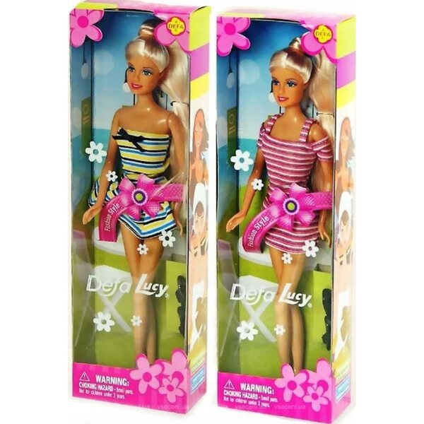 Bambola Defa Lucy 33 cm con vestito a righe bianche e rosa, giocattolo educativo