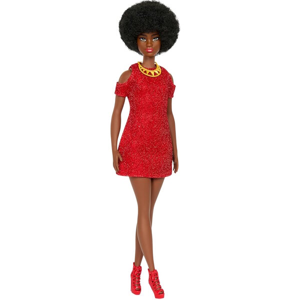 Barbie Fashionistas mit elegantem roten Kleid und Modeaccessoires für Kinder ab 3 Jahren