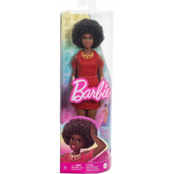 Barbie Fashionistas mit elegantem roten Kleid und Modeaccessoires für Kinder ab 3 Jahren