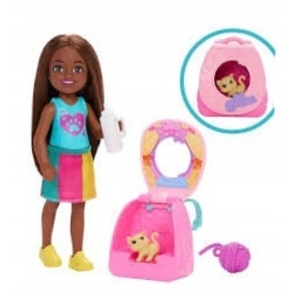 Barbie Chelsea mit Rucksack und Spielzeugkätzchen, Abenteuerset für Kinder ab 3 Jahren