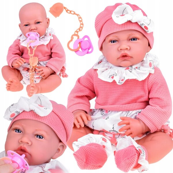 Babypuppe 45 cm Mädchen, weich und interaktiv, rosa Set