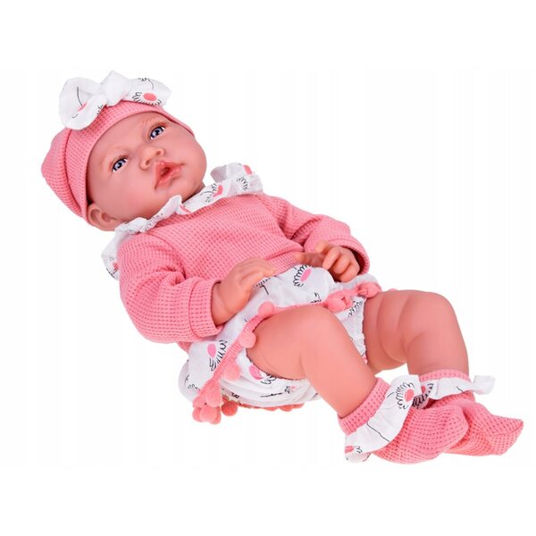 Babypuppe 45 cm Mädchen, weich und interaktiv, rosa Set