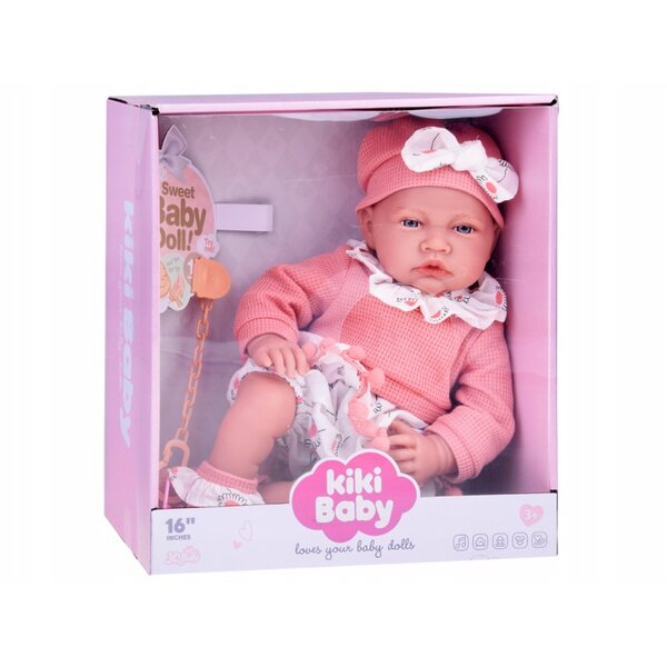 Babypuppe 45 cm Mädchen, weich und interaktiv, rosa Set
