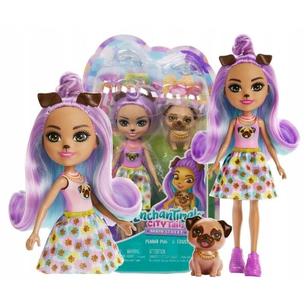 ENCHANTIMALS LALKA PIESEK PENNY PUG + zwierzątko piesek mopsik Trusty