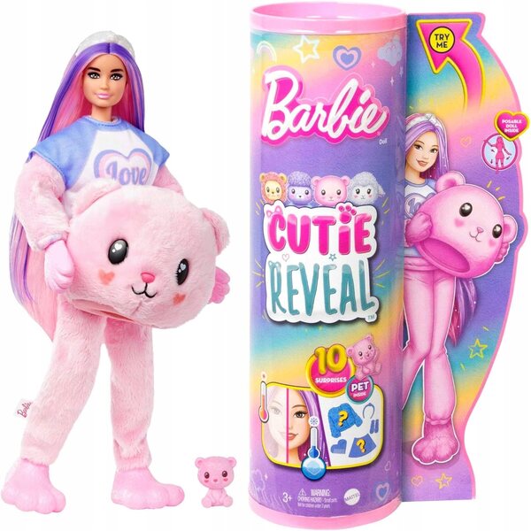 Barbie Cutie Reveal Barbie-Puppe mit Teddybär-Kostüm und 10 Überraschungen