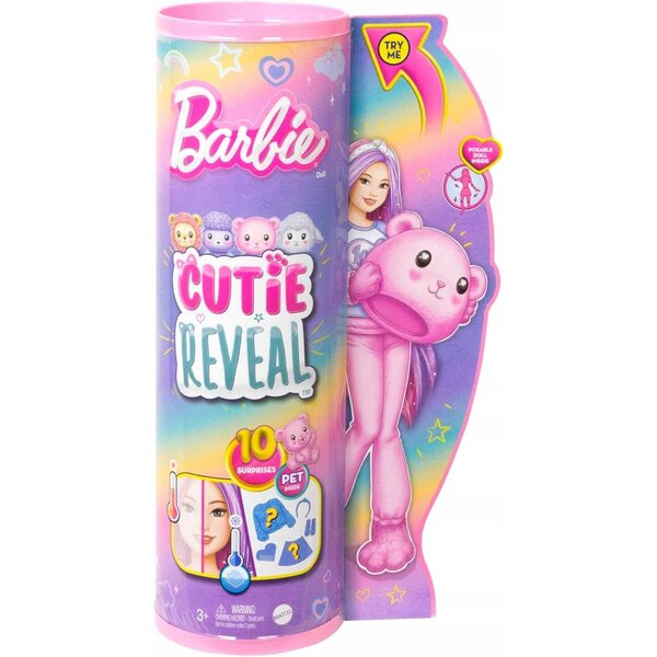 Barbie Cutie Reveal Barbie-Puppe mit Teddybär-Kostüm und 10 Überraschungen