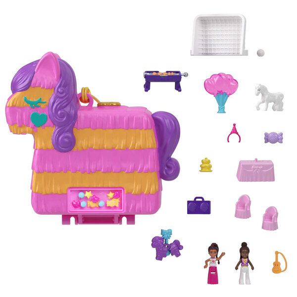 Kompaktes Polly Pocket-Partyset mit Piñata und 2 Mini-Mattel-Puppen