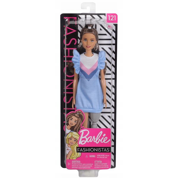 Barbie Fashionistas 32,5 cm mit hellblauem Kleid und abnehmbarer Prothese