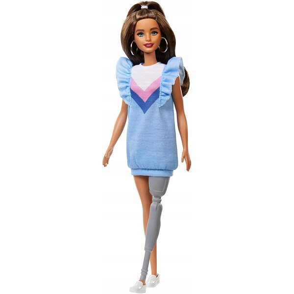 Barbie Fashionistas 32,5 cm mit hellblauem Kleid und abnehmbarer Prothese