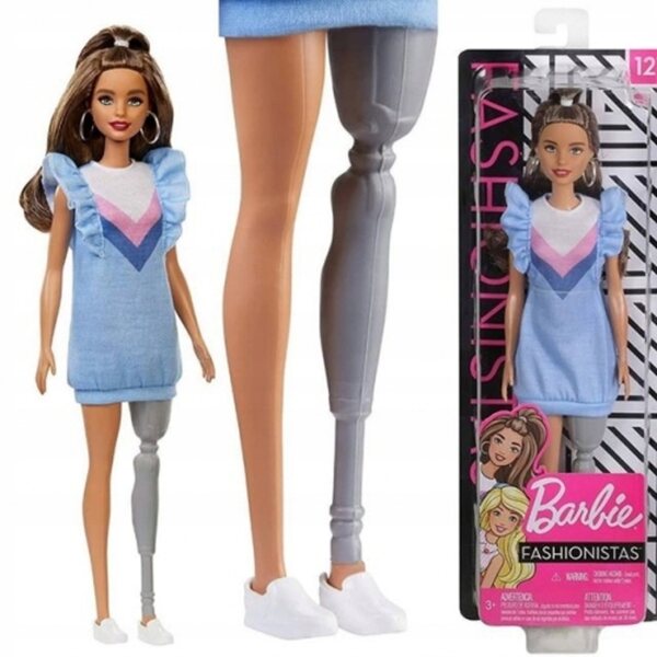 Barbie Fashionistas 32,5 cm mit hellblauem Kleid und abnehmbarer Prothese