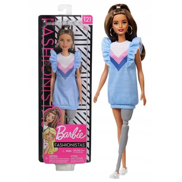 Barbie Fashionistas 32,5 cm mit hellblauem Kleid und abnehmbarer Prothese