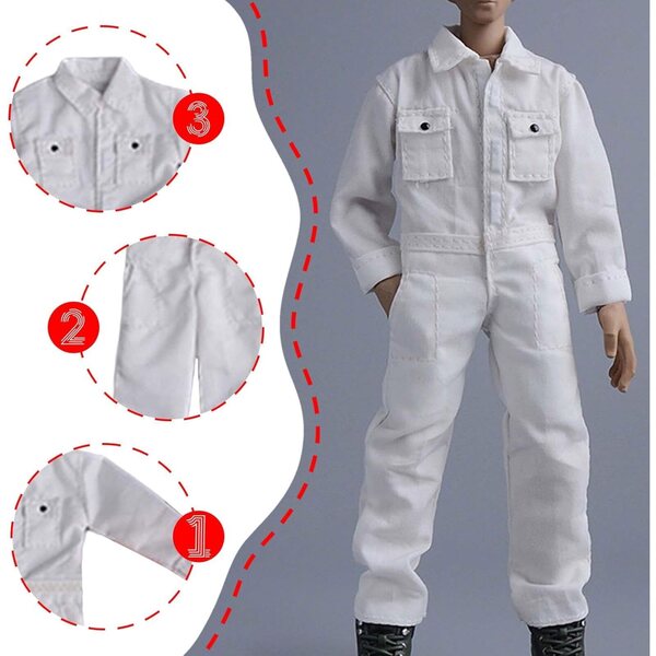 Vestito per Action Figure 1:12 Uomo Casual Elegante Tuta Bianca in Tessuto 14 cm