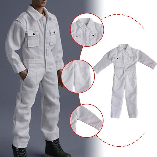 Vestito per Action Figure 1:12 Uomo Casual Elegante Tuta Bianca in Tessuto 14 cm