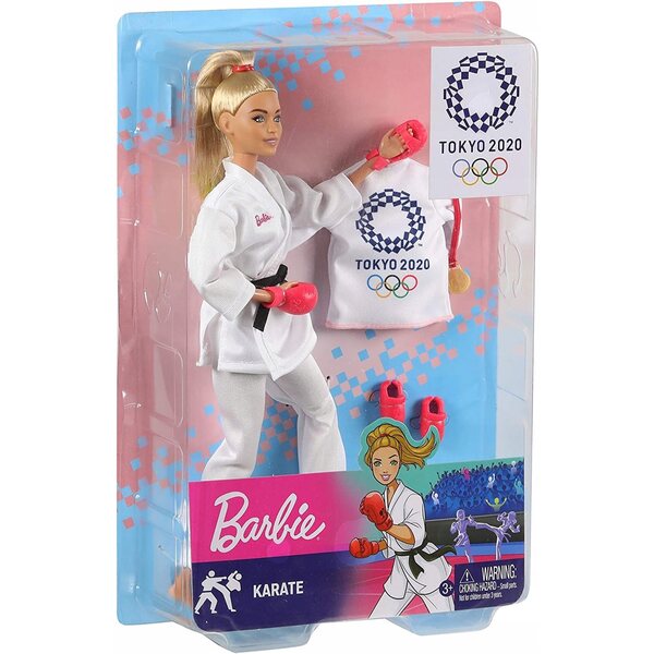 Barbie-Karate-Olympia-Puppe mit weißem Kimono und Sportzubehör