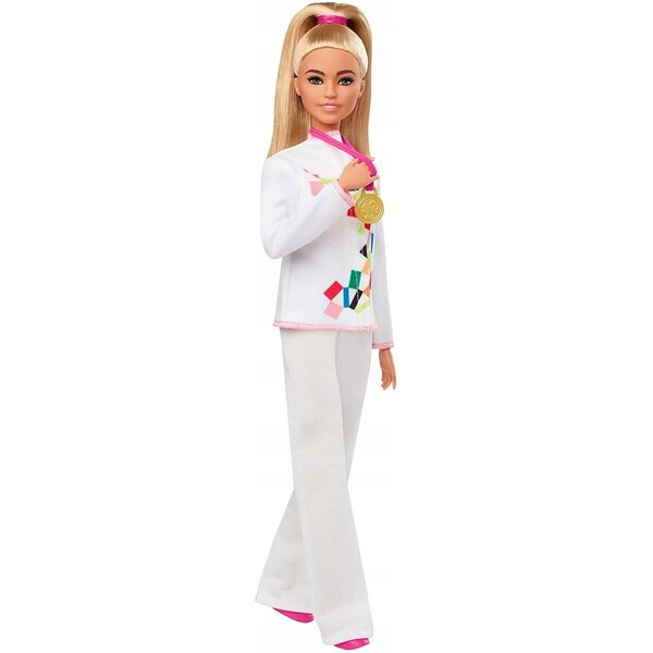 Barbie-Karate-Olympia-Puppe mit weißem Kimono und Sportzubehör
