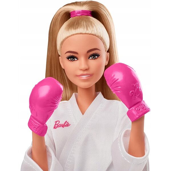 Barbie-Karate-Olympia-Puppe mit weißem Kimono und Sportzubehör