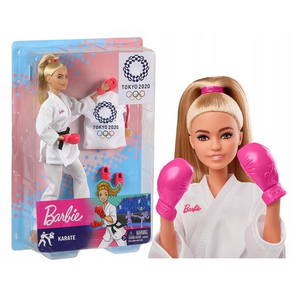 Barbie-Karate-Olympia-Puppe mit weißem Kimono und Sportzubehör