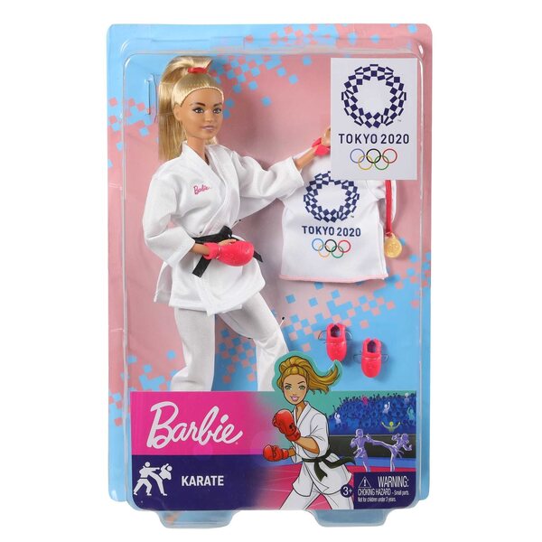 Barbie-Karate-Olympia-Puppe mit weißem Kimono und Sportzubehör