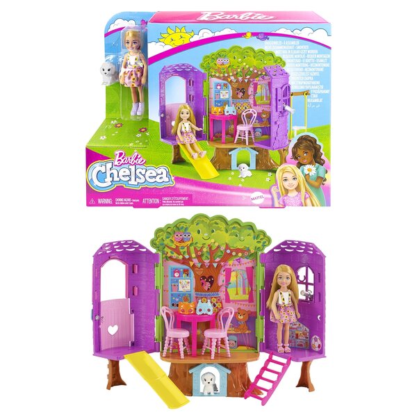 Barbie Chelsea mit Baumhaus, Zubehör und Welpe für Kinder ab 3 Jahren