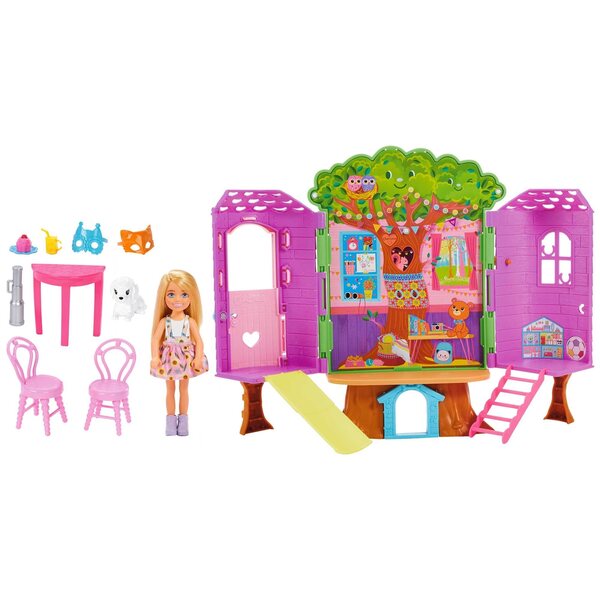 Barbie Chelsea mit Baumhaus, Zubehör und Welpe für Kinder ab 3 Jahren