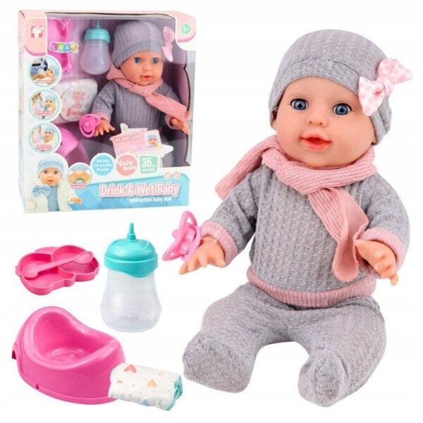 Bambolina che fa la pipì da 35 cm con accessori per la cura e l'allattamento