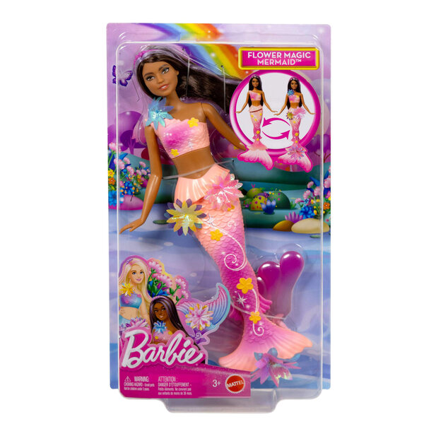 Barbie Syrenka mit blühenden Blumen und buntem Schwanz, Mädchen 3+