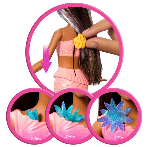 Barbie Syrenka mit blühenden Blumen und buntem Schwanz, Mädchen 3+