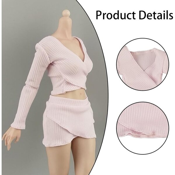 Vestiti Miniatura 1:6 per Bambole Femminili - Top e Gonna Rosa Fatti a Mano