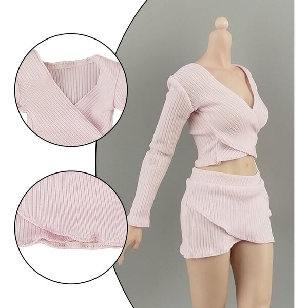 Vestiti Miniatura 1:6 per Bambole Femminili - Top e Gonna Rosa Fatti a Mano