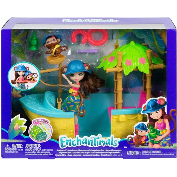 Enchantimals Tropenboot mit Merit Monkey Puppe und Zubehör für Kinder