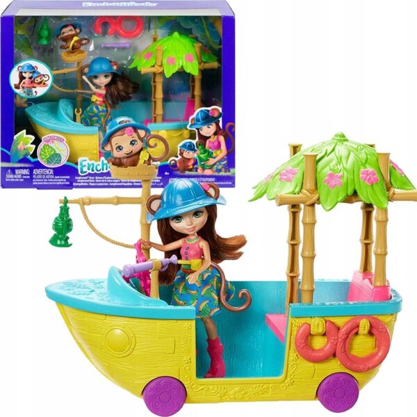 Enchantimals Tropenboot mit Merit Monkey Puppe und Zubehör für Kinder