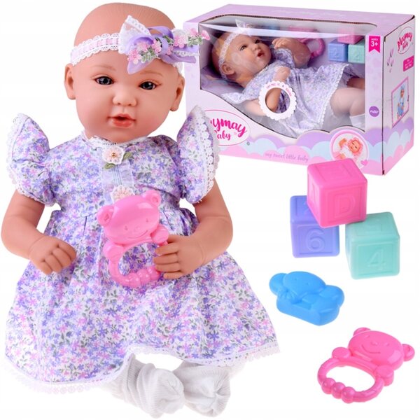 Interaktive Babypuppe 46 cm in fliederfarbenem Kleid mit Zubehör inklusive