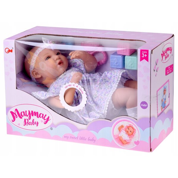 Interaktive Babypuppe 46 cm in fliederfarbenem Kleid mit Zubehör inklusive