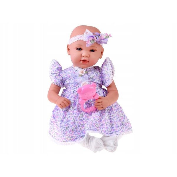 Interaktive Babypuppe 46 cm in fliederfarbenem Kleid mit Zubehör inklusive