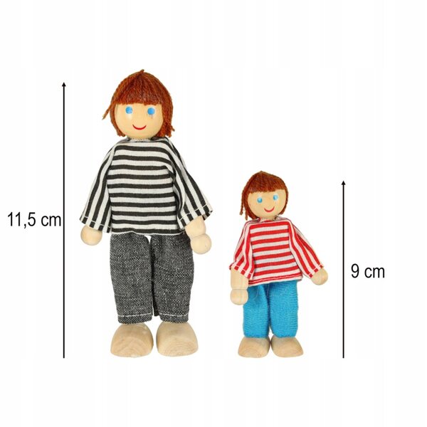 Set 6 Lalloce in Legno Famiglia Multicolore con Abiti in Tessuto, Gioco per Bambini
