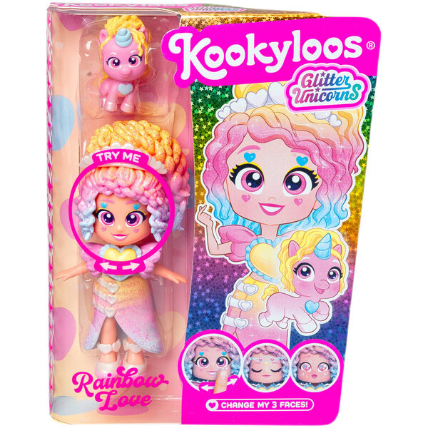 Bambola KookyLoos Glitter Unicorns Rainbow Love in Plastica per Bambini da 3+