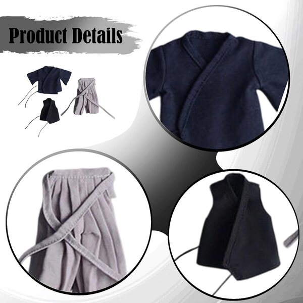 1/12 Samurai-Outfit für 6-Zoll-Actionfiguren – traditionelle Uniform in Dunkelblau und Grau