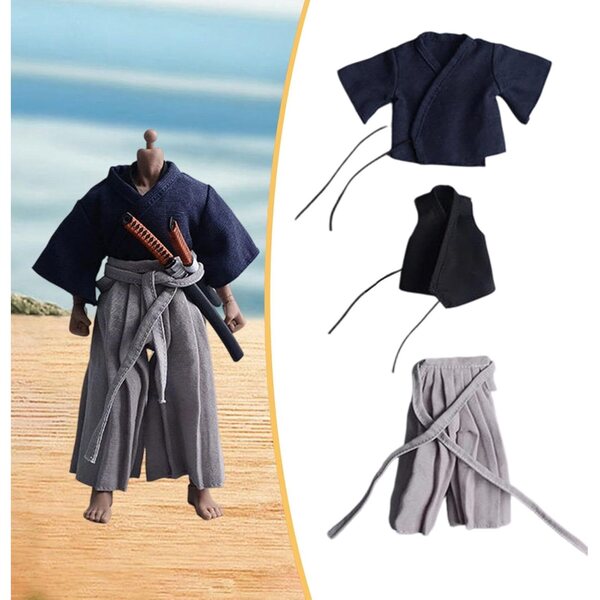 1/12 Samurai-Outfit für 6-Zoll-Actionfiguren – traditionelle Uniform in Dunkelblau und Grau