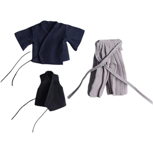 1/12 Samurai-Outfit für 6-Zoll-Actionfiguren – traditionelle Uniform in Dunkelblau und Grau