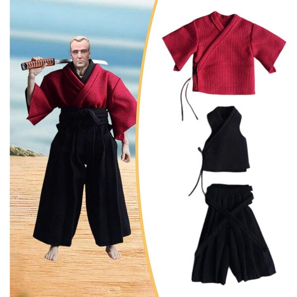 Harilla Costume Samurai 1/12 per Action Figure Maschili 6 Pollici Rosso Nero