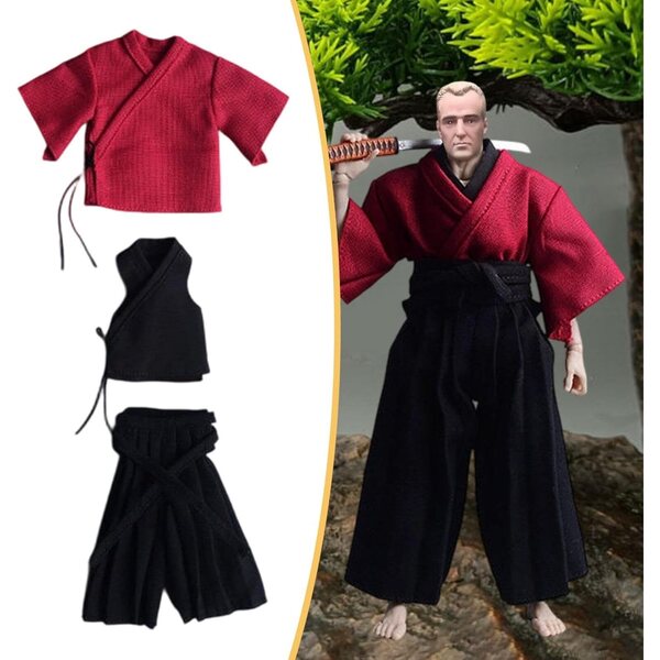 Harilla Costume Samurai 1/12 per Action Figure Maschili 6 Pollici Rosso Nero