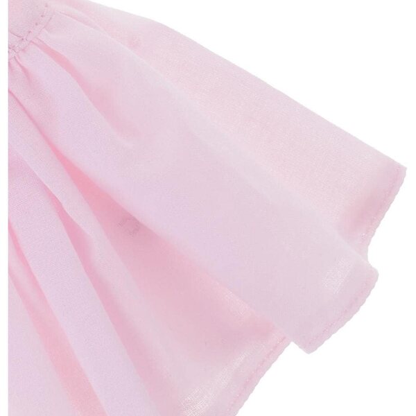 Kleid für 12''-Puppen aus rosa und gelbem Stoff mit personalisierten Accessoires