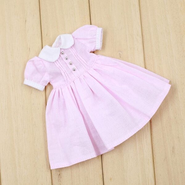 Kleid für 12''-Puppen aus rosa und gelbem Stoff mit personalisierten Accessoires