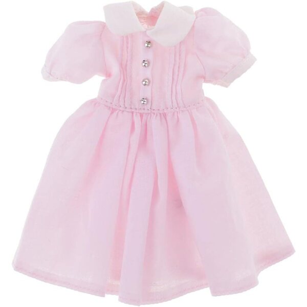 Kleid für 12''-Puppen aus rosa und gelbem Stoff mit personalisierten Accessoires