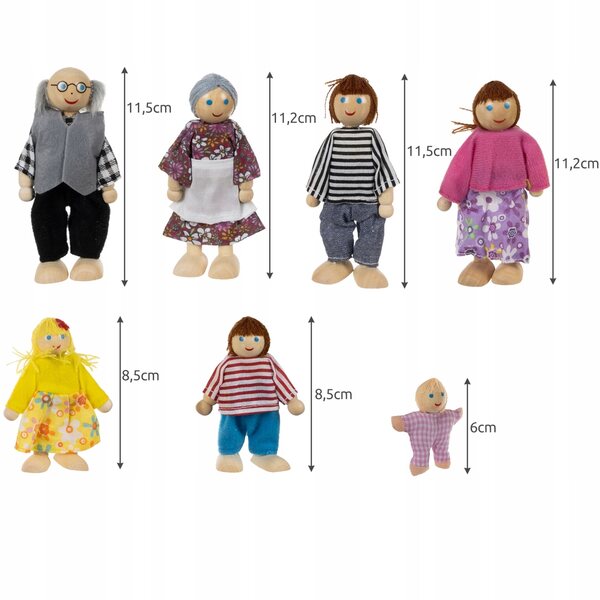 Set 7 Bambole in Legno Famiglia per Casa delle Bambole Kruzzel