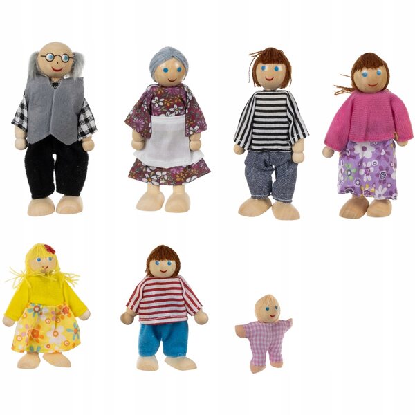 Set 7 Bambole in Legno Famiglia per Casa delle Bambole Kruzzel