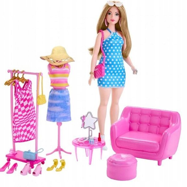 Barbie-Puppen-Stylistin mit 32-teiligem Garderobenset für Kinder ab 3 Jahren