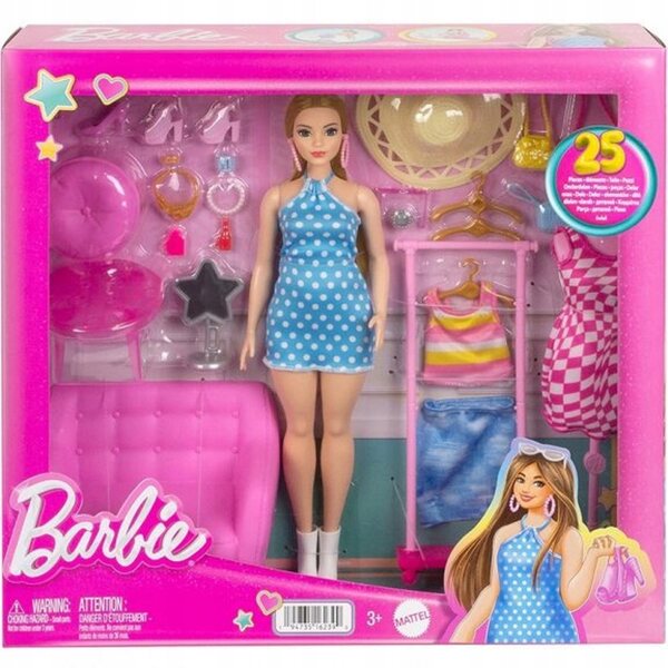 Barbie-Puppen-Stylistin mit 32-teiligem Garderobenset für Kinder ab 3 Jahren