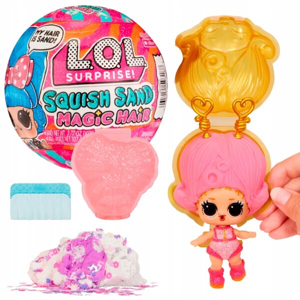 LOL Surprise Squish Sand Magic Hair – Minipuppe 10 cm mit Zubehör und Kinotic Sand