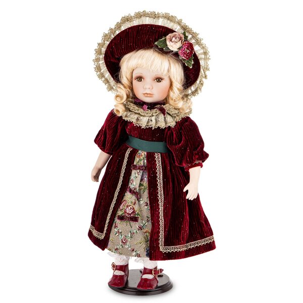 Figurina bambola in porcellana decorativa 52 cm con cappello elegante